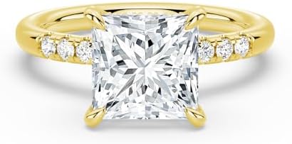 MSBLUE® Moissanite Engagement Ring, Princess Cut with Accent Stones and Hidden Halo, Wedding Promise Ring, Mothers Day Gifts