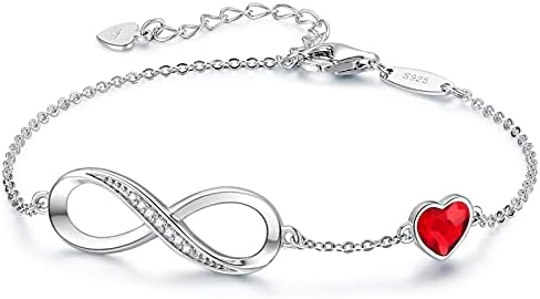 CDE Mothers Day Gifts Infinity Heart Birthstone Charm Link Bracelet for Women 925 Sterling Silver Adjustable Mother's Day Valentine's Day Christmas Day Gift Anniversary Birthday Jewelry for Wife Girlf