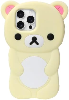 IAIYOXI Soft Silicone Bear Case for iPhone 14 Plus, Cute 3D Cartoon Teddy Bear Designed, Protective Lovely Fun Adorable Fashion Phone Case, Kawaii Cover for Women Girls Kids, Yellow
