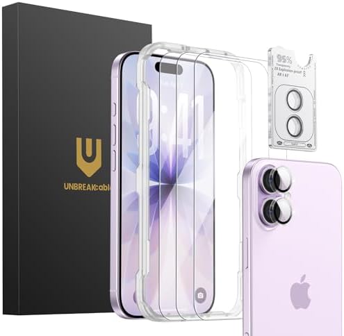 UNBREAKcable iPhone 17 Screen Protector 3-Pack with Camera Protection | 9H Hardness | HD Clarity | Anti-Fingerprint | Case Friendly | 6.3 Inch | 3 Tempered Glass + 3 Camera Lens Protectors