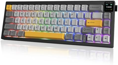 NACODEX AK650 Gasket Mechanical Keyboard, 65% Wireless Hot Swappable Keyboard with TFT Screen and Knob, RGB Backlit, Five-Layer Padding, 2.4GHz/USB-C/BT5.3 Gaming Keyboards, Black Gray Yellow
