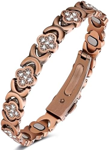 Feraco Pure Copper Bracelets for Women, Ultra Strength Magnetic Therapy Bracelet for Pain Relief with Neodymium Magnets & Sparkling Cubic Zirconia, Adjustable, Infinite Clover Jewelry
