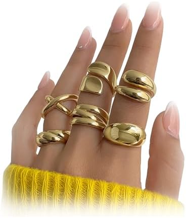 YEEZII Chunky Gold Rings for Women Non Tarnish, 18K Gold Plated Stackable Thumb Ring, Statement Women Rings Set
