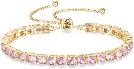 FANCIME Birthstone Bracelet Jewelry for Women Sterling Silver with Gold Plated Tennis Bracelet Classic Bolo Adjustable Chain Fine Jewelry Anniversary Birthday Gifts for Women Mom Wife Her