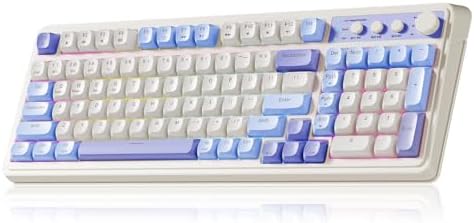 AULA 99 Key Keyboard, Tri-Mode Bluetooth/2.4GHz/USB-C Cute Creamy Gaming Keyboard with Number Pad RGB Backlit, Media Knob Custom Mechanical Feel Computer Keyboards for MAC Xbox PC Gamer - Purple