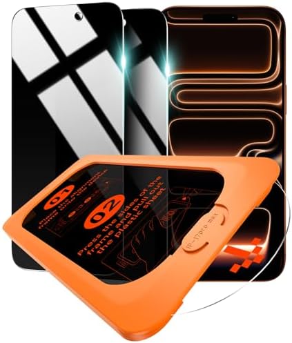 OMOTON Privacy Screen Protector for iPhone 17 Pro Max [Auto-Align Installation], Tempered Glass with 9H+ Hardness & 12FT Military Grade Shatterproof, 100% Anti-Spy, Full Coverage Protection, 2 Pack