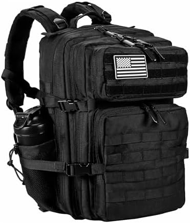 LHI Military Tactical Backpack for Men and Women 45L Army 3 Days Assault Pack Bag Large Rucksack with Molle System - Black