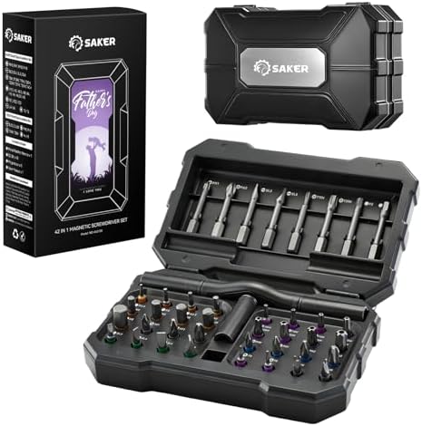 Saker 42-in-1 Magnetic Screwdriver Set for Father’s Day Gift, Screwdriver Set with T Handle & Storage Case, for Men Gift, Furniture, Computer, Bicycle, and DIY Grey