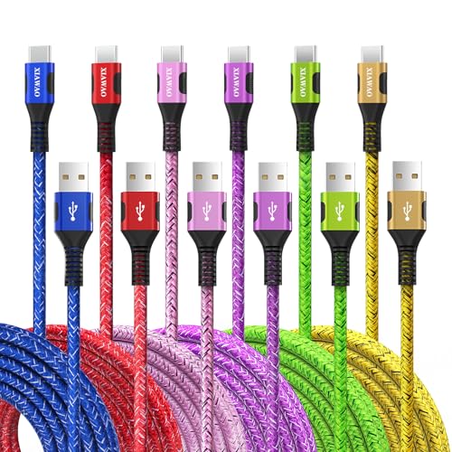 XIAWAO USB to USB C Cable 6 Pack, Type C Charger Cord Fast Charging for iPhone 17 16 15, Samsung Galaxy S25 S24 S23 S22 A17 A16 A15, Moto g, Pixel 10 9
