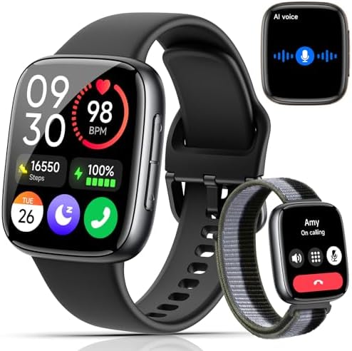 Smart Watches for Men Women (2 Bands), 1.85" AMOLED Smart Watch for iPhone & Android Phones, Heart Rate/ SpO2/ Sleep Monitor, 3ATM Waterproof, Calls & Messages, 120+ Sports Modes Fitness Tracker Watch