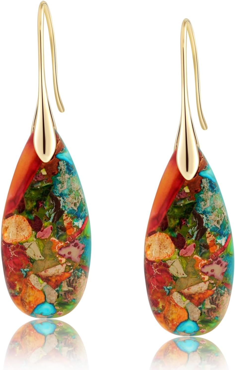 Sriomu Natural Healing Stone Fishhoop Dangle Drop Earrings Statement Gold silver earrings