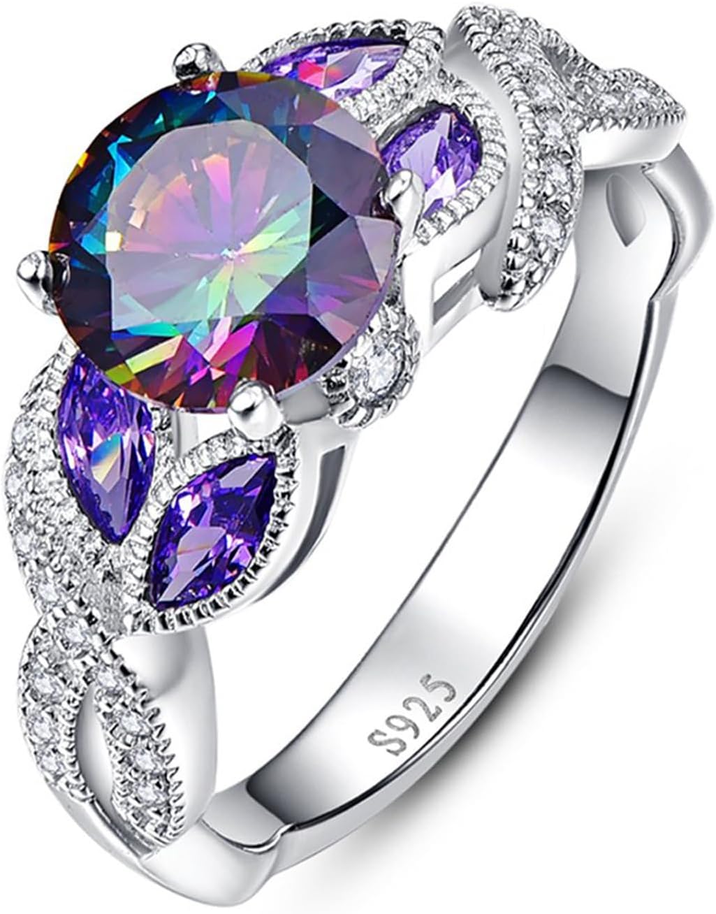 Yaresul 3.6ct 925 Sterling Silver Created Women's Rainbow Topaz|Sapphire|Aquamarine Ring Women Engagement Rings Bezel Setting Marquise Fashion Statement Ring Best Gift for Mother and Grandma Size 