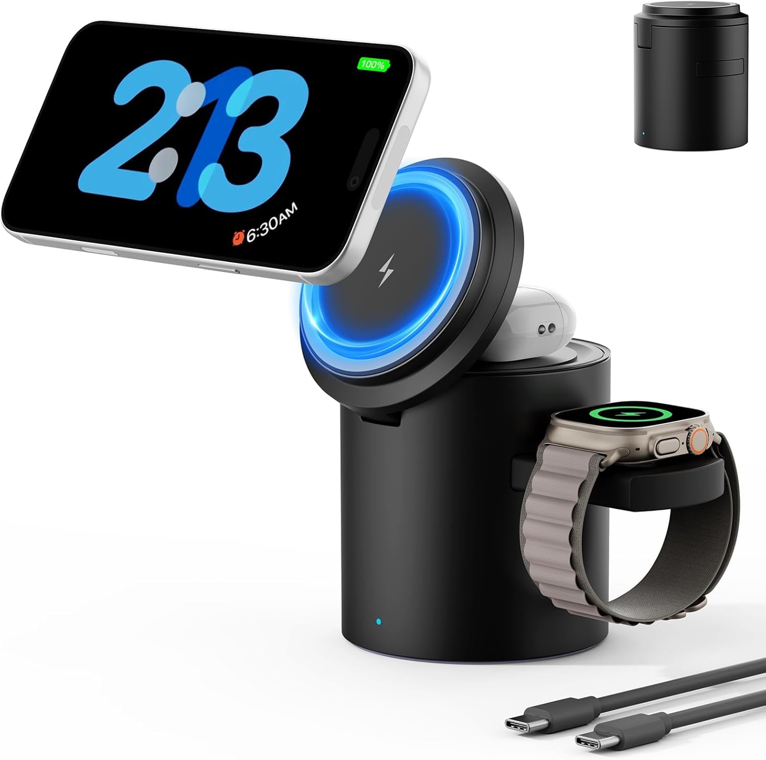 2026 Foldable 3 in 1 Wireless Charging Station,for Apple Magsafe Charger Stand,Fast Magnetic Wireless Charger Station for iPhone 1716 15 14 13 12 Series,Airpods Pro,Apple Watch Ultra Series（Black）