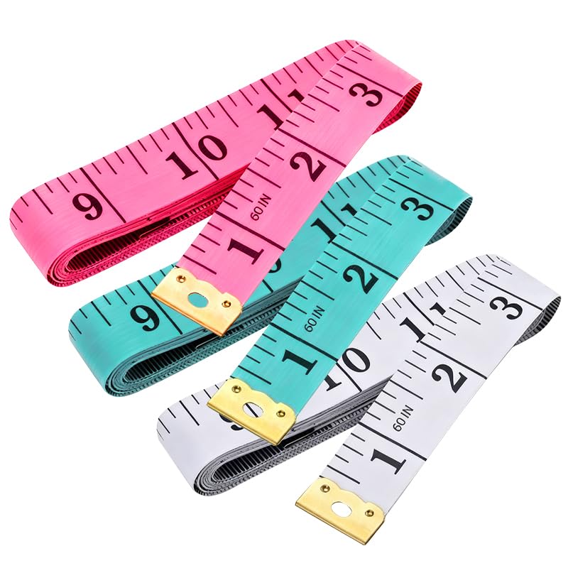 Soft Tape Pack of 3 Measure Dual Scale Standard & Metric Measurements Tape Scale Body Measuring Tape for Weight Loss Tailor Craft Ruler 60 Inches (White+Pink +Green)