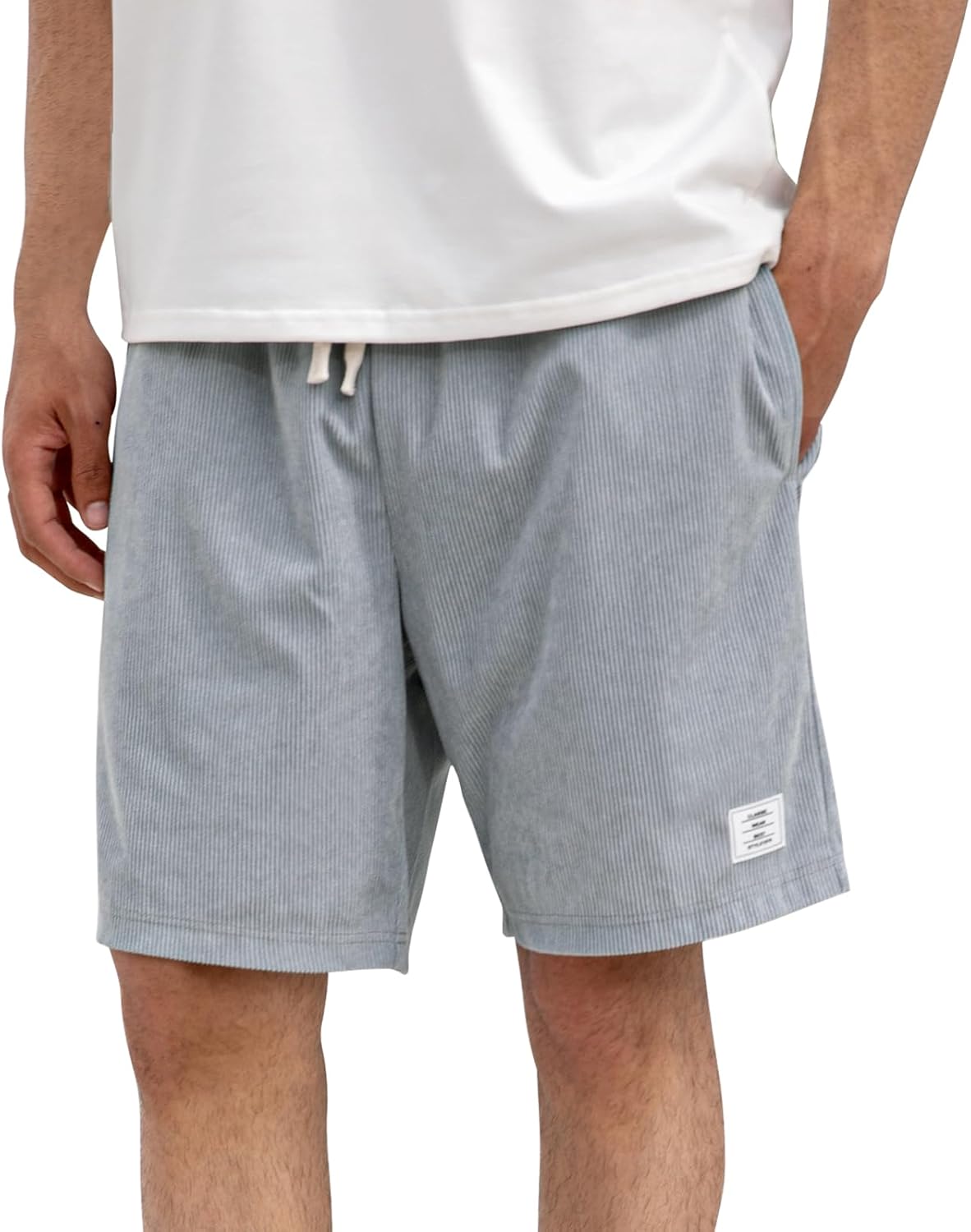 CHANGEOWN Mens Corduroy Shorts with Pockets,7 Inch Casual Elastic Waist Summer Beach Shorts with Drawstring