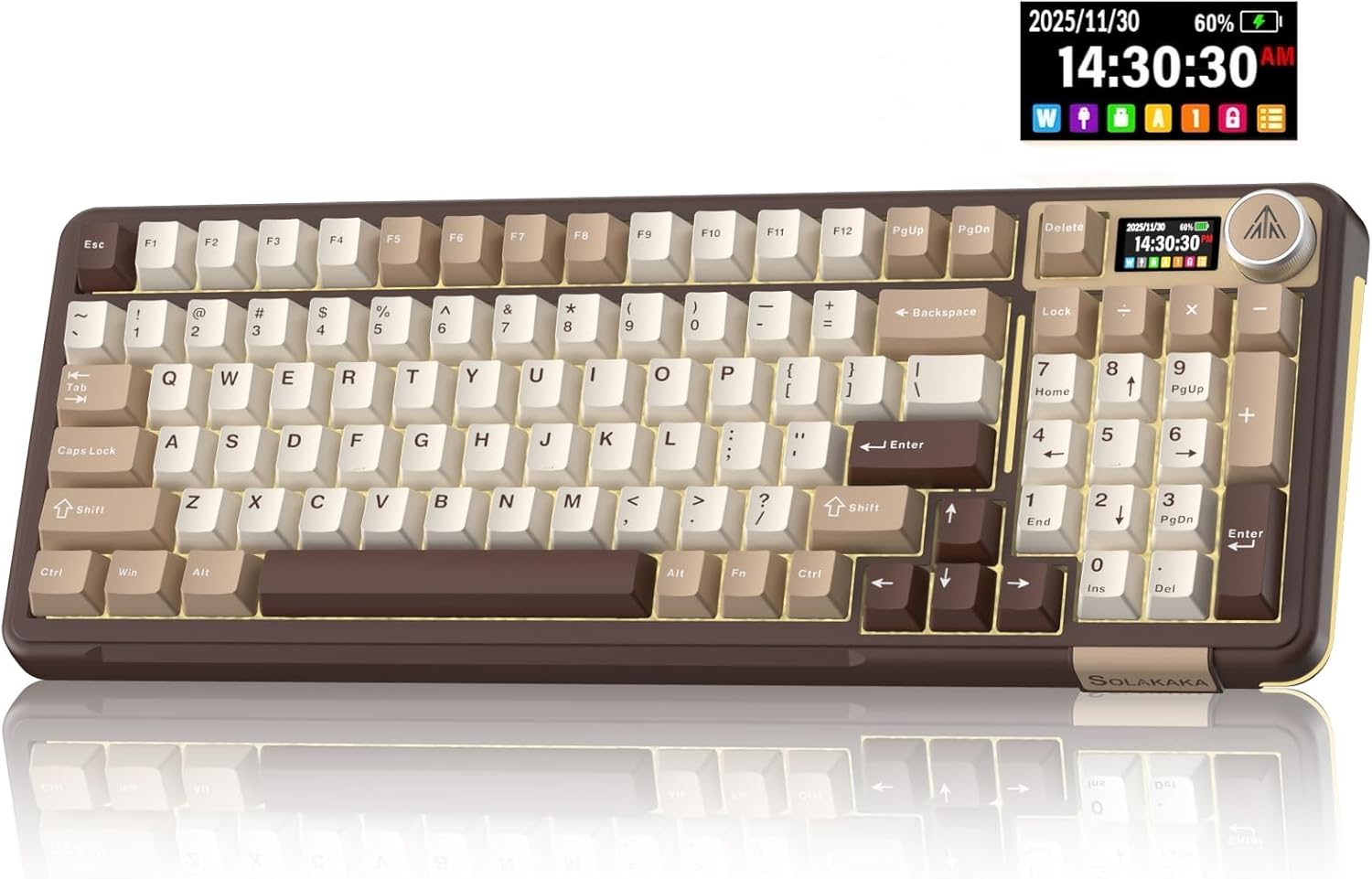 SOLAKAKA A99 Pro Mechanical Keyboard with LCD Screen &amp; Metal Knob, Wireless Gaming Keyboard with BT5.0\/2.4GHz\/USB-C, Hot Swappable Creamy Keyboard, Gasket Structure, RGB Backlit, for Win\/Mac