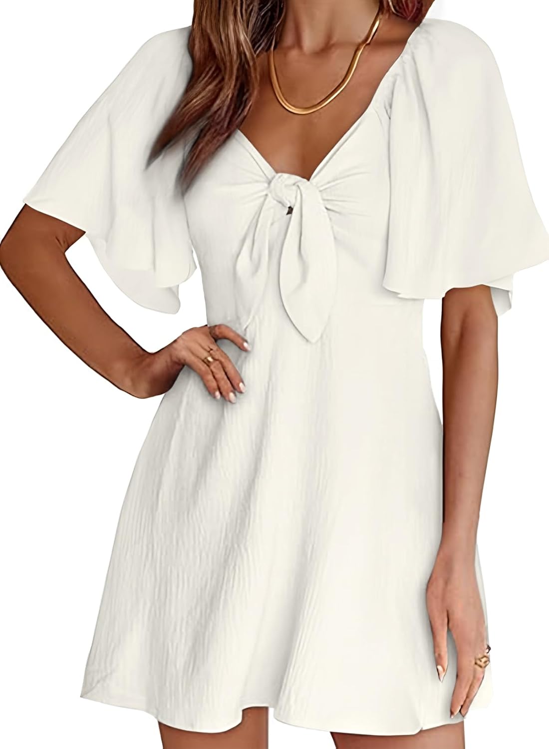 Dokotoo Womens Dresses 2026 Spring Summer Deep V Neck Elegant Cocktail Bow tie Mini Dress S-XL