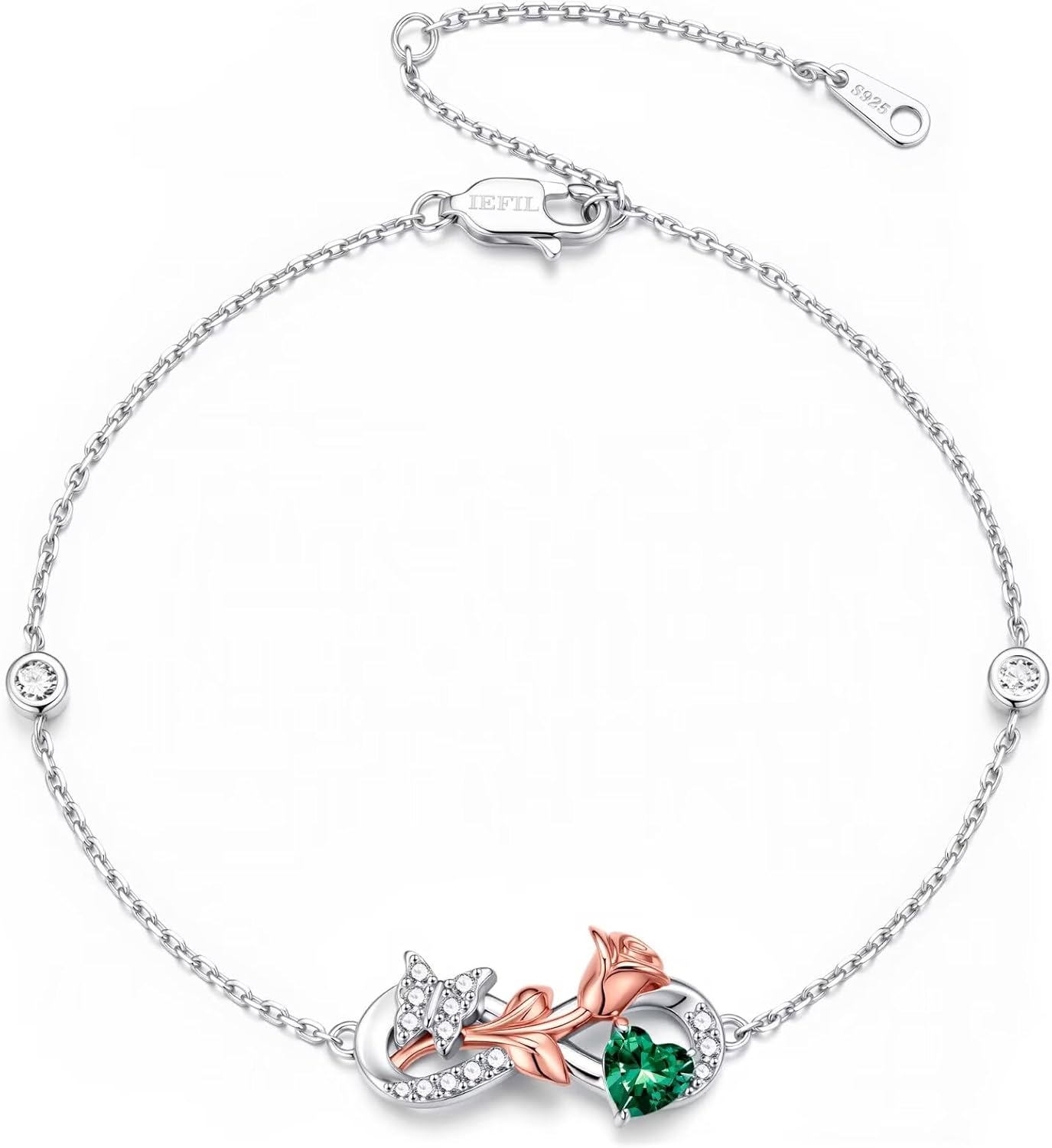 Iefil Bracelets for Women - 925 Sterling Silver Infinity Butterfly Bracelet, Anniversary Birthday Gifts for Women, Birthstone Jewelry for Wife Girlfriend Mom