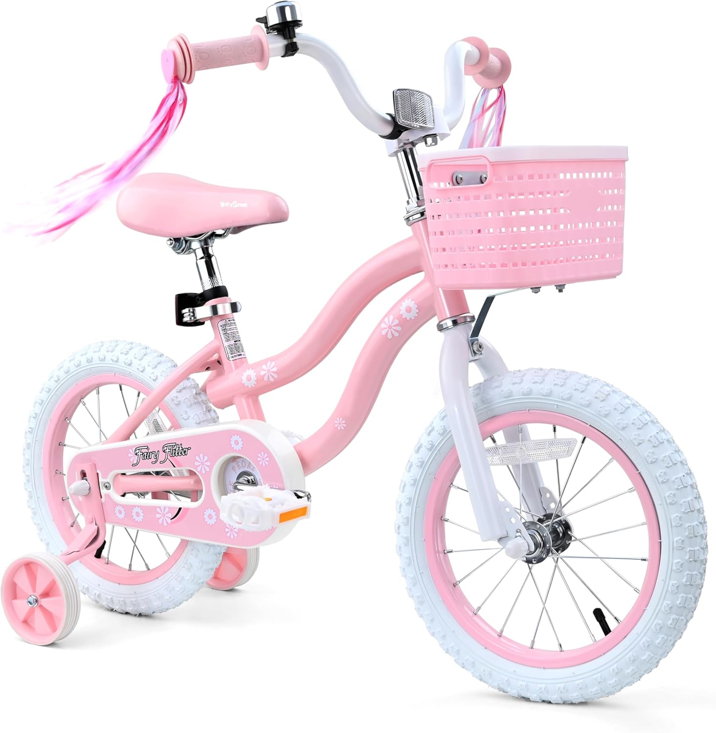 bicystar Girls Bike for Kids Ages 2-8 Years, 12 14 16 18 Inch Kids Bike with Training Wheels, Basket &amp; Streamers, Pink Little Girls Bicycle with Coaster Brake, Birthday Gift
