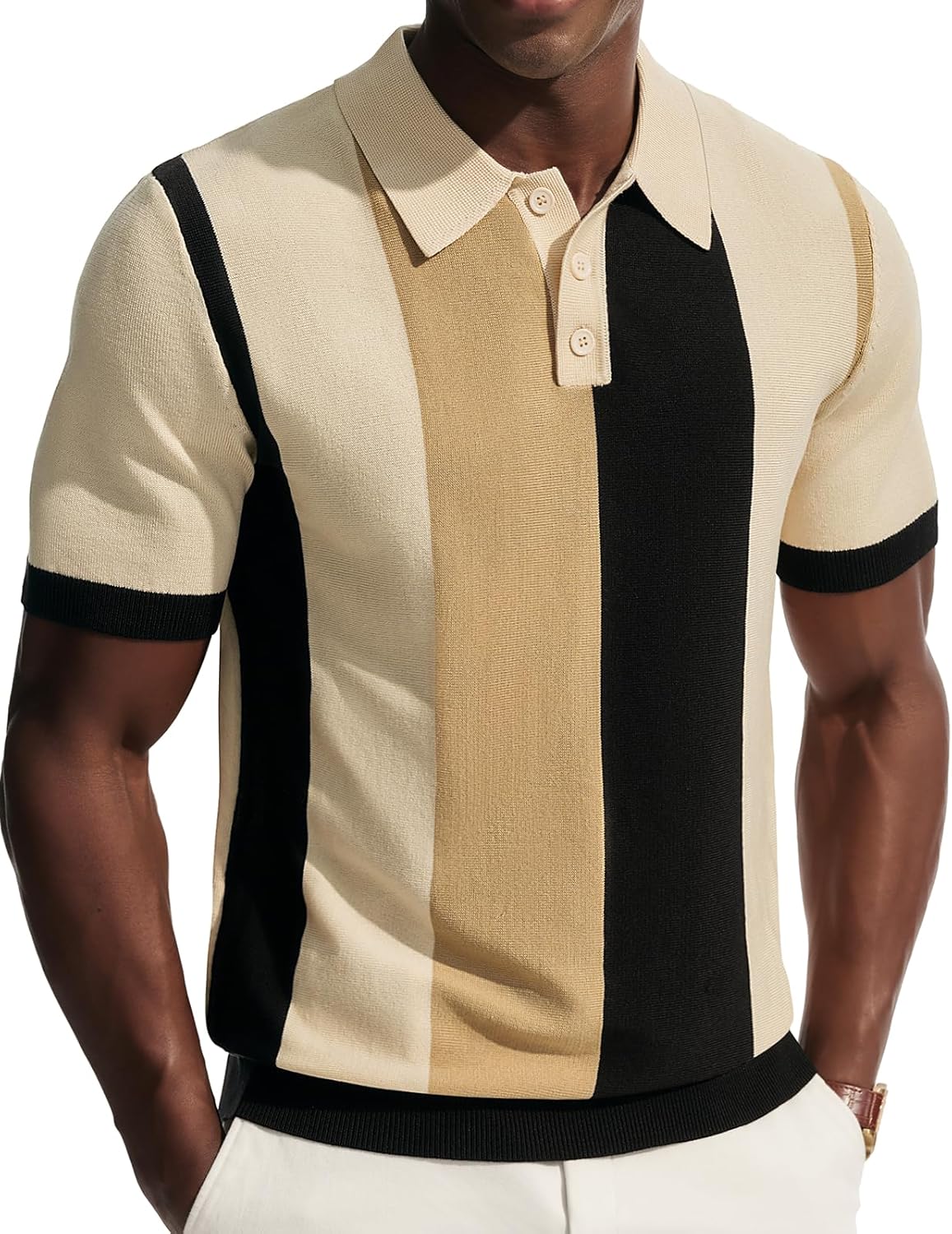 PJ PAUL JONES Mens Knit Polo Shirts Short Sleeve Vintage Striped Shirt 70s Casual Stylish Shirts Vacation Tops