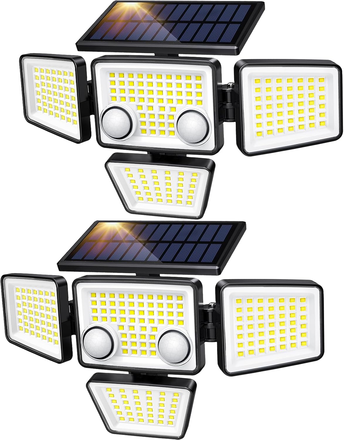 LYWALT Solar Outdoor Lights - 3000LM 188 LED Motion Sensor Outdoor Lights, 4 Heads Security Light,IP65 Waterproof, Easy Install,270°Wide Angle Flood Wall Light with 3 Modes for Backyard Yard (2 Pack)