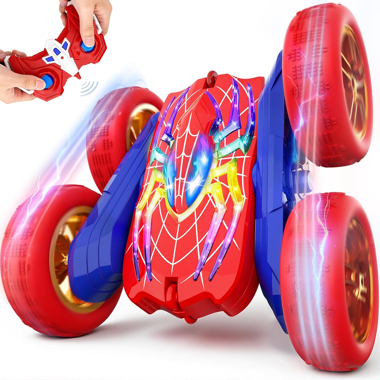 360°Flip Rc Cars Toys with Glowing Hero Eyes &amp; Legs, 2.4GHz Drift Stunt Remote Control Car, 4WD &amp; Double-Sided Race Car, Birthday Gifts Toys for 3 4 5 6 7 8 9 10 11+ Year Old Boys Age 3-4 4-6 