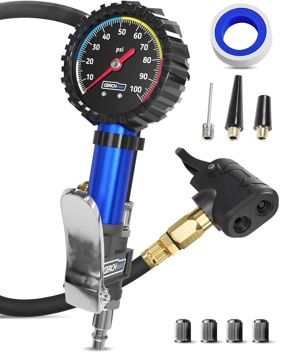 Presta Valve Adaptor Pump with Removable Schrader to Presta Valve Air Chuck \u2013 Accurate Bike Tire Inflator &amp; Pressure Gauge for Air Compressor, 100 PSI