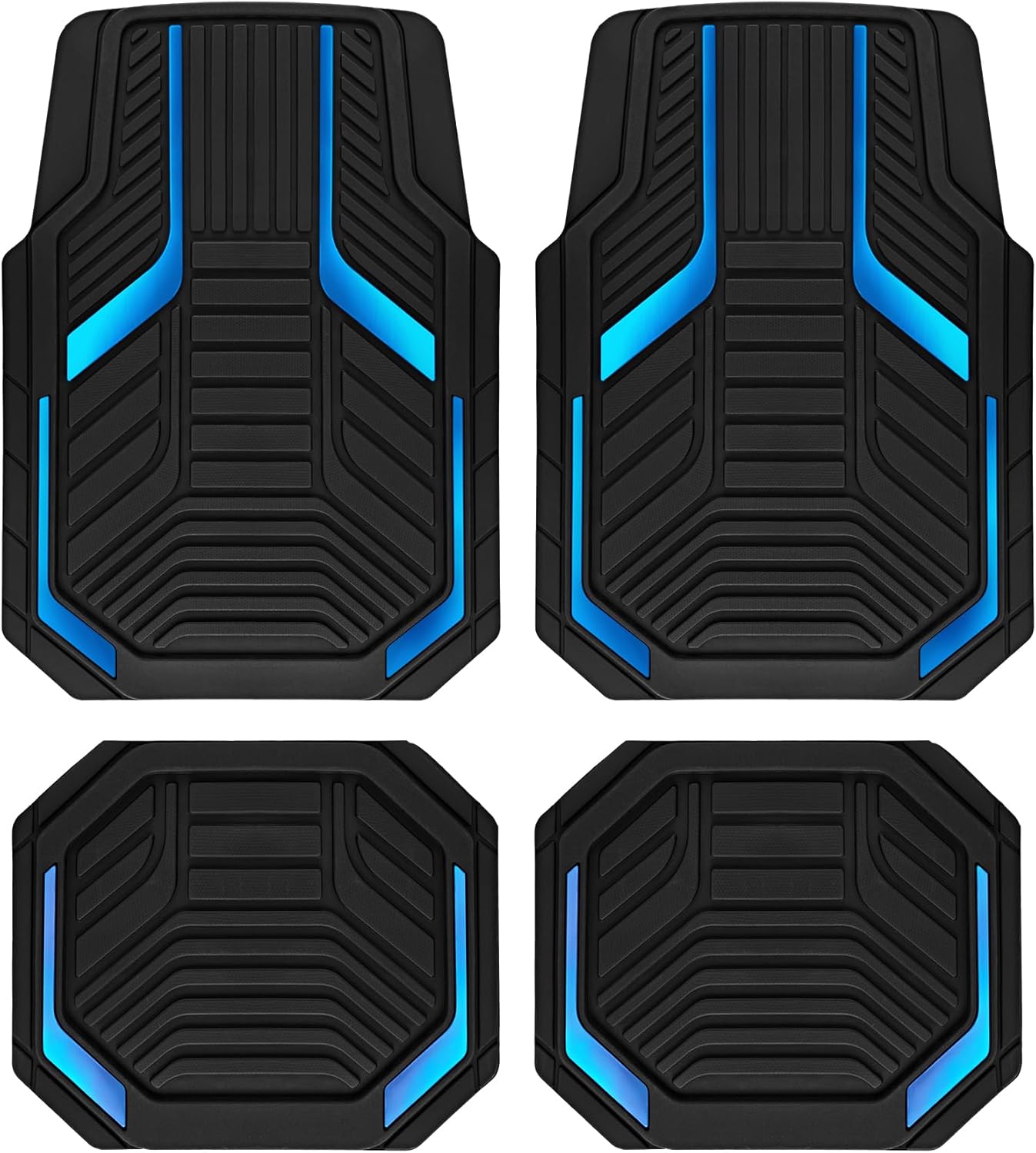 PIC AUTO Heavy Duty Rubber Floor Mats, Blue Aluminum Film Car Mats Set, Front and Rear Car Mats with Anti-Slip Backing, All Weather Protection, Trim-to-Fit for Automotive SUV, Sedan, Van