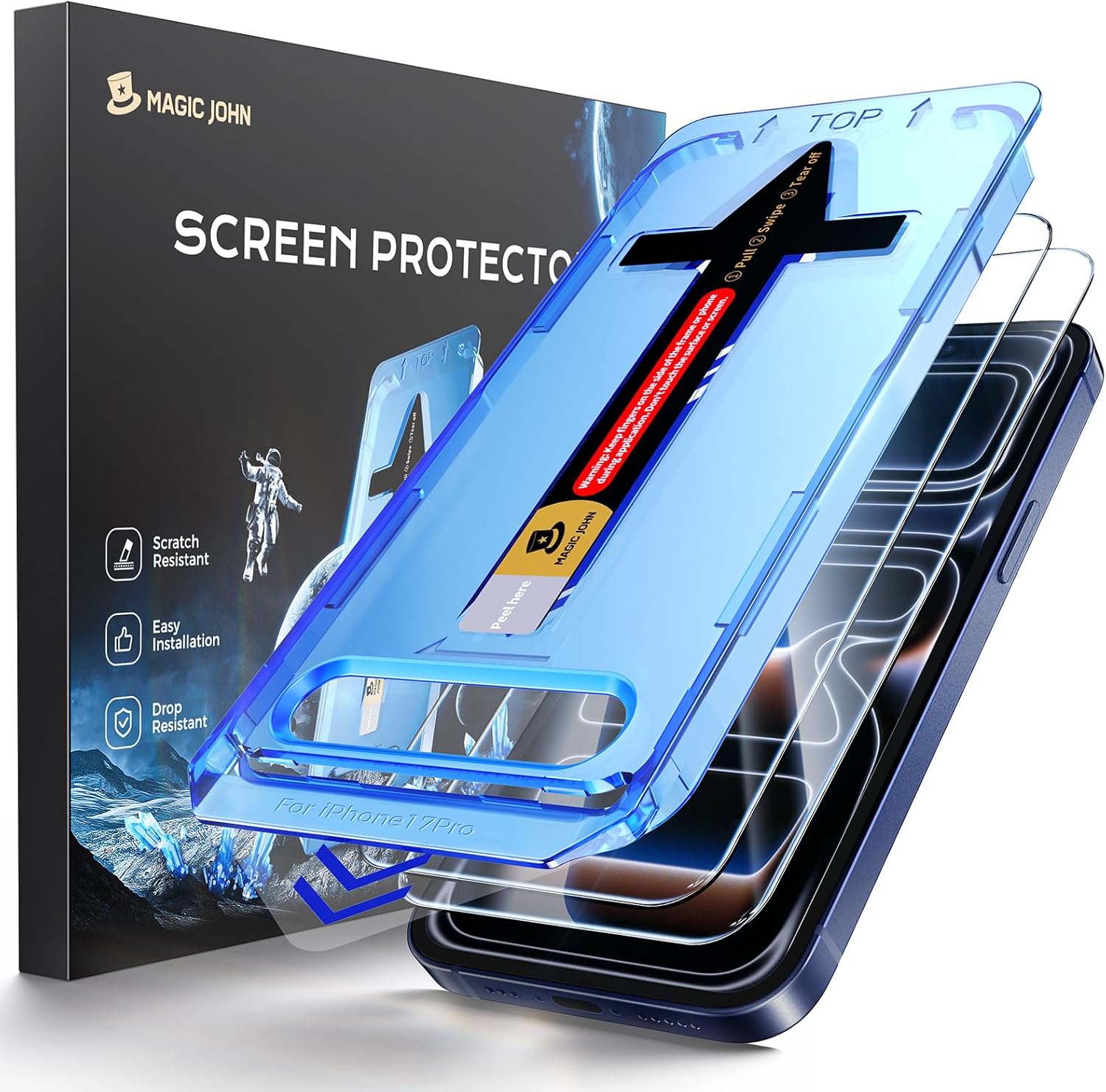 MAGIC JOHN 2 Pack for iPhone 17 Pro 6.3 inch Tempered Glass Screen Protector, Auto Dust-Elimination, Bubble Free, HD Clear, Easy Installation, 【17Pro 6.3''】