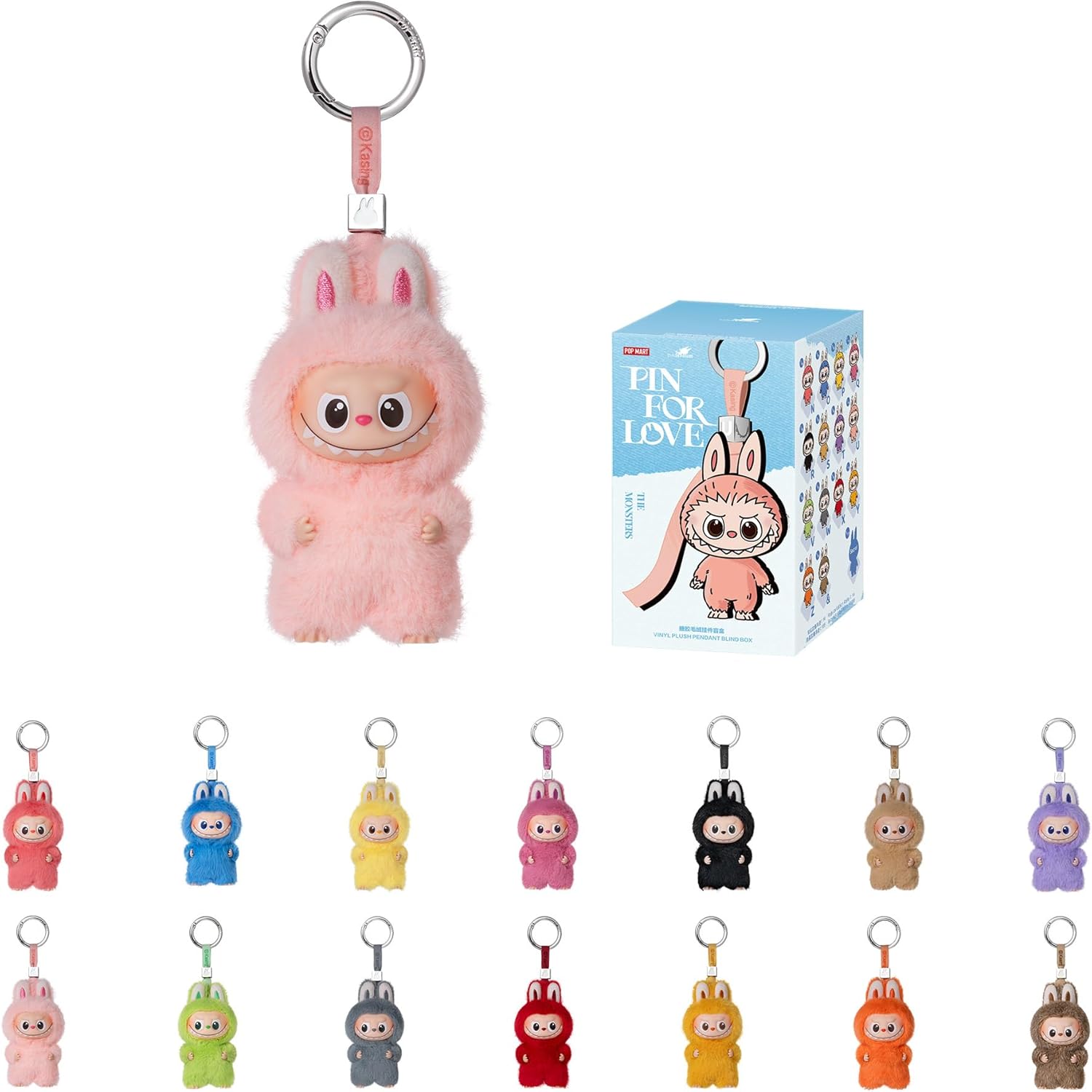 POP MART THE Monster Pin for Love Series (N-Z) Mini Labubu Doll Blind Box Keychain \u2013 Vinyl Plush Pendant, Bag Charms, Collectible Holiday &amp; Birthday Gift for Kids &amp; Adults, Single Box