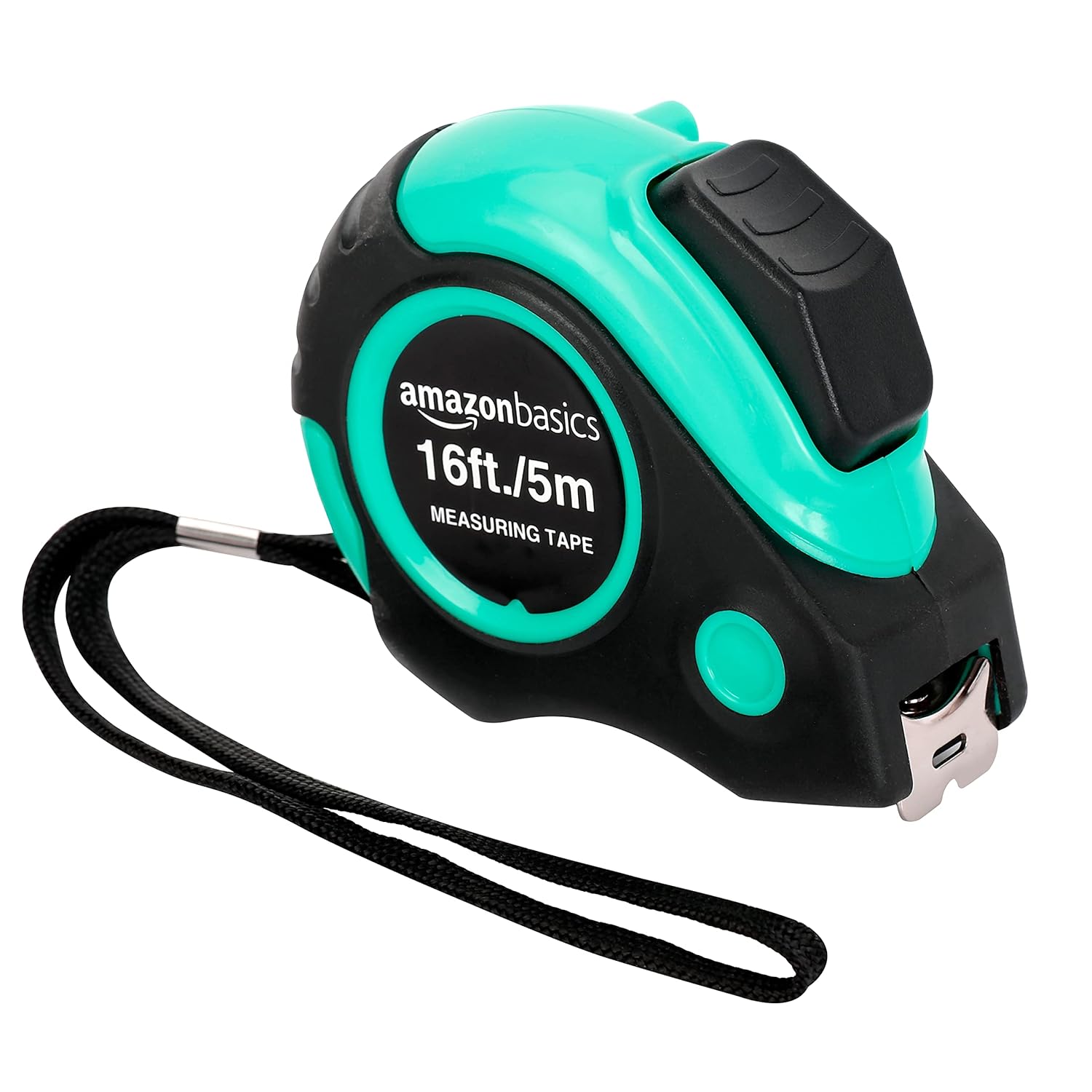 Amazon Basics Retractable Tape Measure with Metric and SAE Measurements, 16 ft \/ 192 in, Turquoise