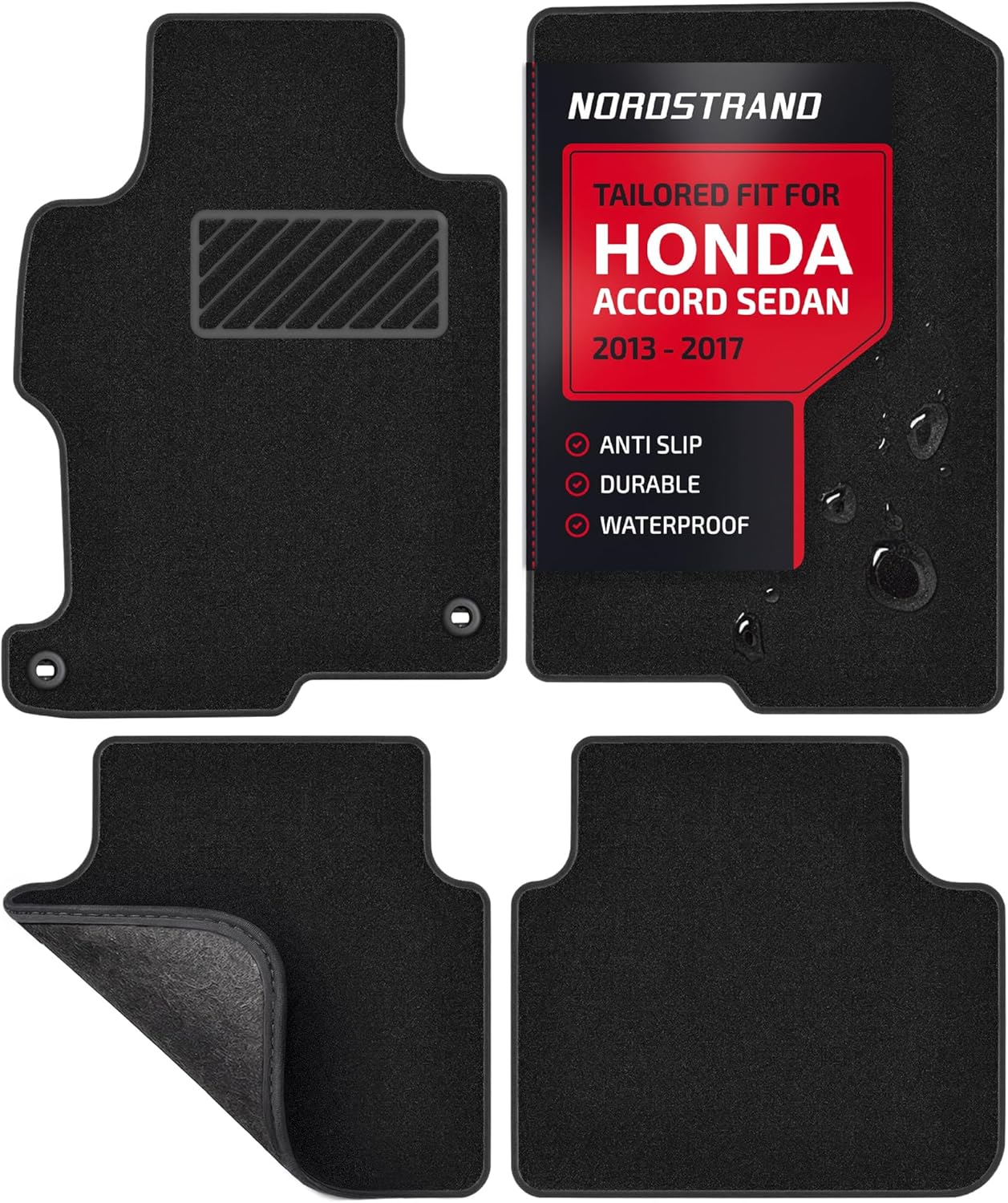 Floor Mats for Honda Accord 2013 2014 2015 2016 2017 Sedan - Tailored 3D Fit - Front &amp; Rear Set of 4 - Anti-Slip Backing - 22oz Carpet Mat Heavy Duty - All Weather Car Liner Floormats