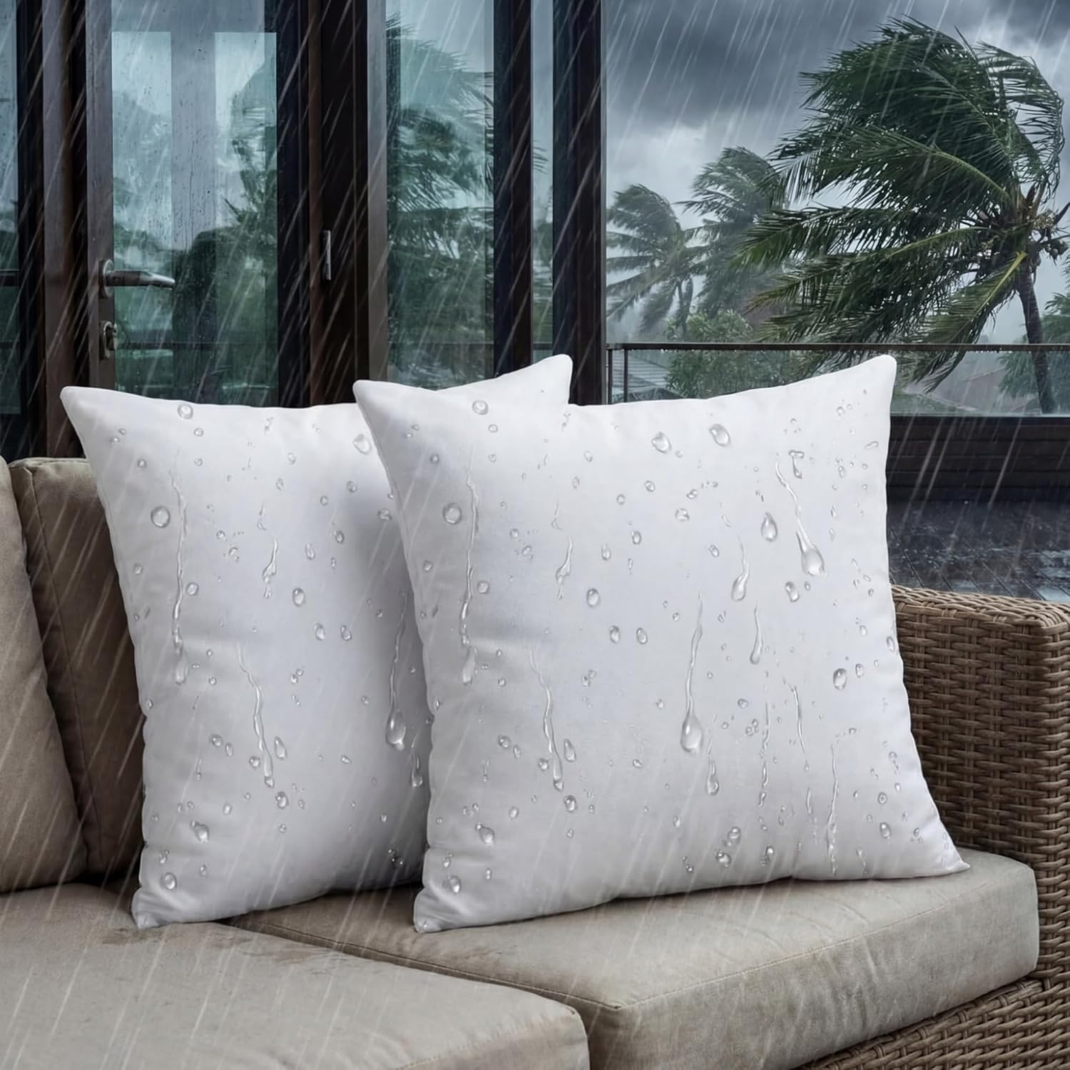 Sieral 2 Pcs 2.2 lb Weighted Outdoor Pillows Inserts, 18" x 18" Patio Waterproof Throw Pillows with 1.1 lb Glass Bead, Waterproof Square Pillow Cushion for Patio Garden Sofa Couch Deck, Yachts