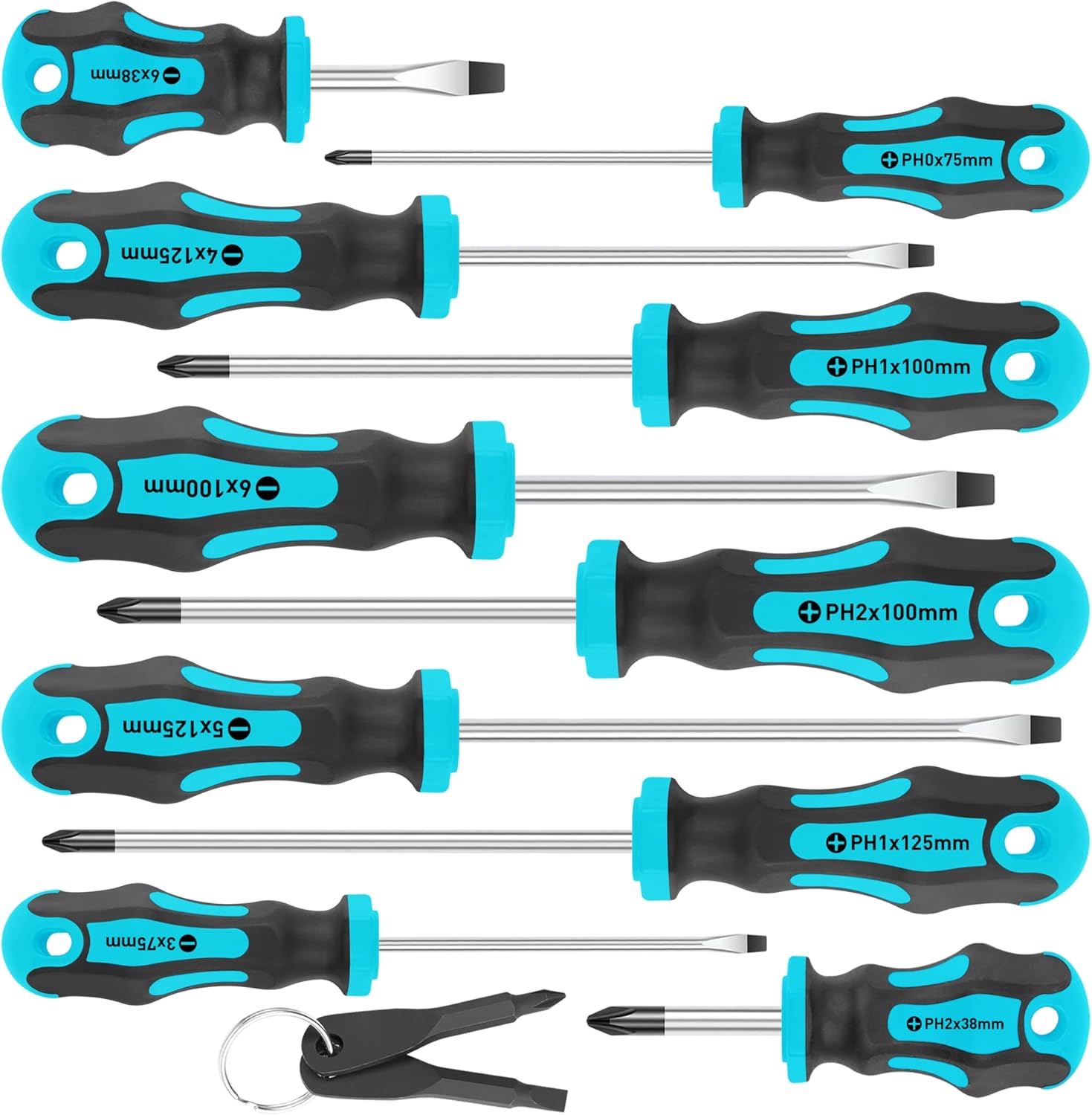 Amartisan 10-Piece Magnetic Screwdrivers Set, 5 Phillips and 5 Slotted Tips Professional Cushion Grip Screwdriver Set 2pcs Portable Multifunction Key Mini Screwdriver (Blue)