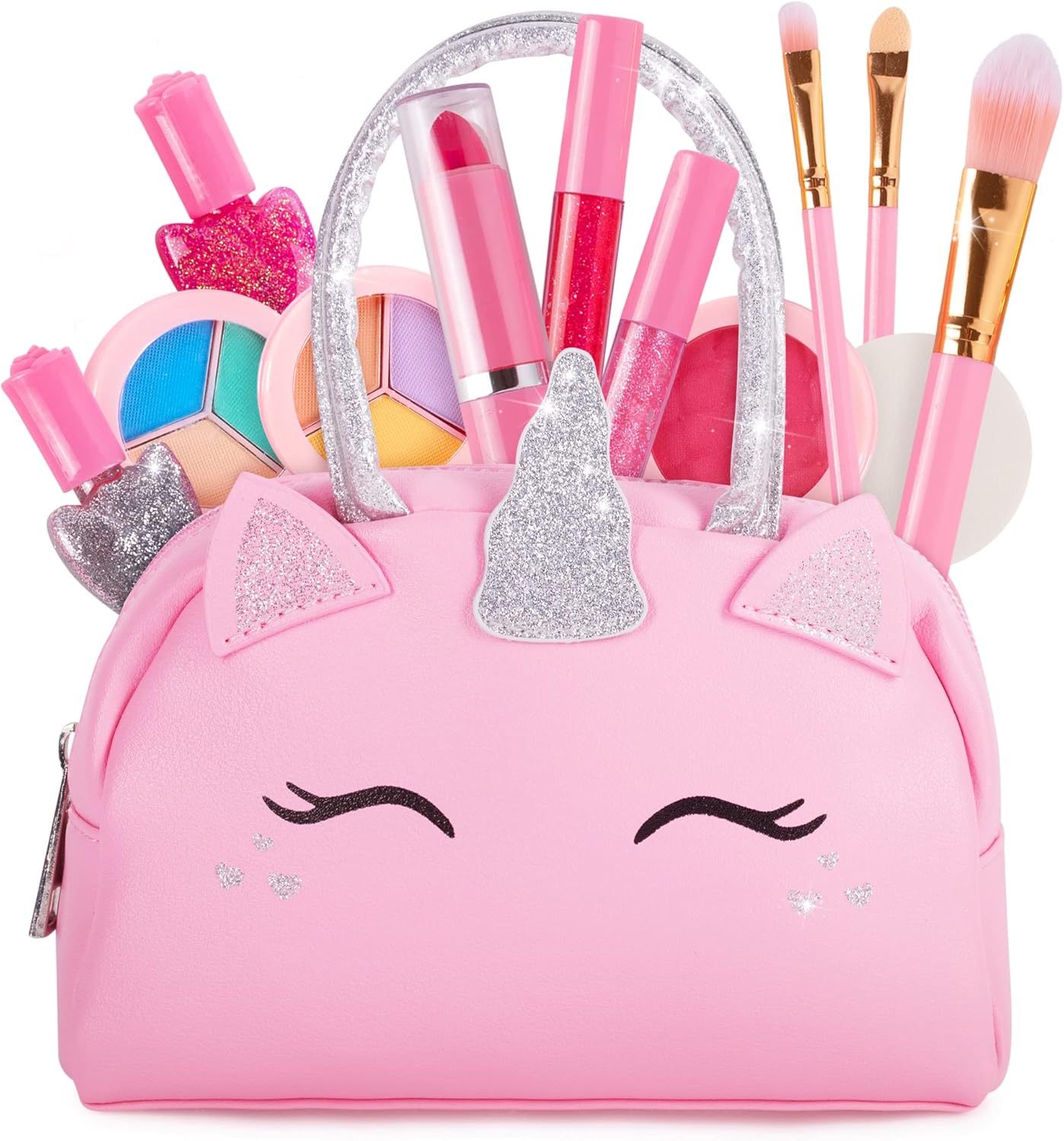 Kids Real Makeup Kit with Pink Unicorn Purse, Non Toxic Washable Make Up Set - Unicorn Toys for Girls Age 4-6, 5 Year Old Girl Birthday Gift Ideas, Toddler Little Girl Gifts 3 4 5 6 7 8 9 10 Years Old