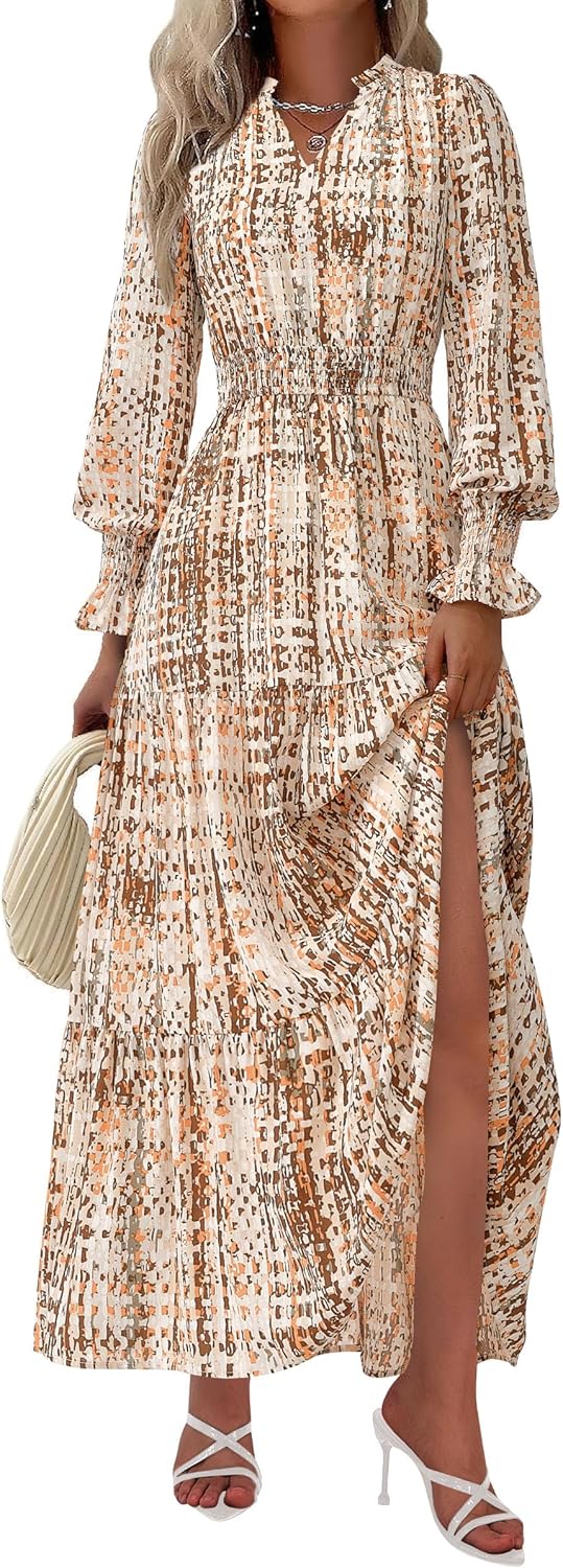 PRETTYGARDEN Women's Floral Maxi Dress 2026 Fall Long Sleeve V Neck A Line Long Flowy Spring Party Boho Dresses