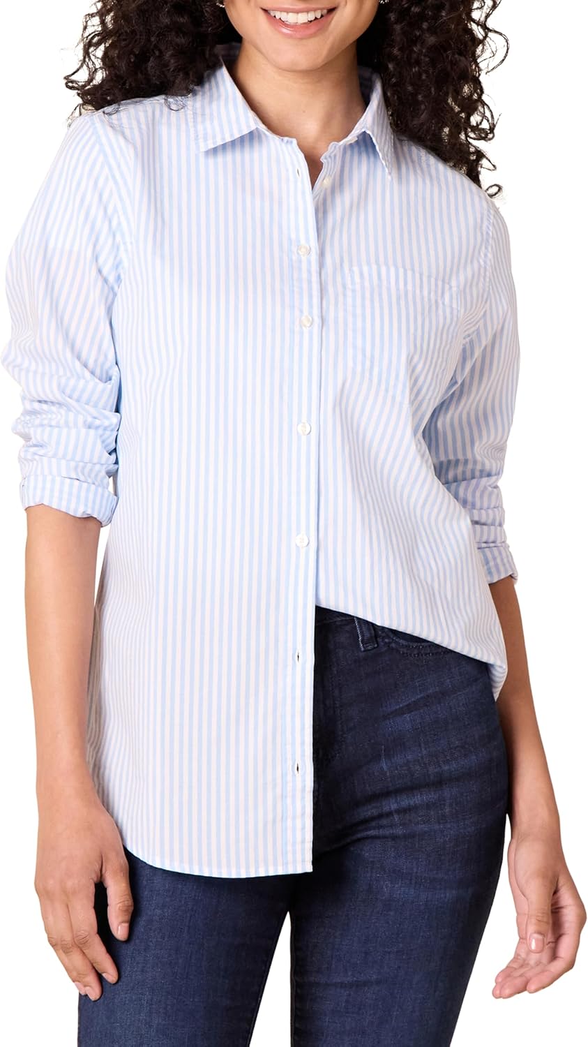 Amazon Essentials Women's Regular-Fit Long-Sleeve Button-Down Poplin Shirt, Business Casual, Office Work