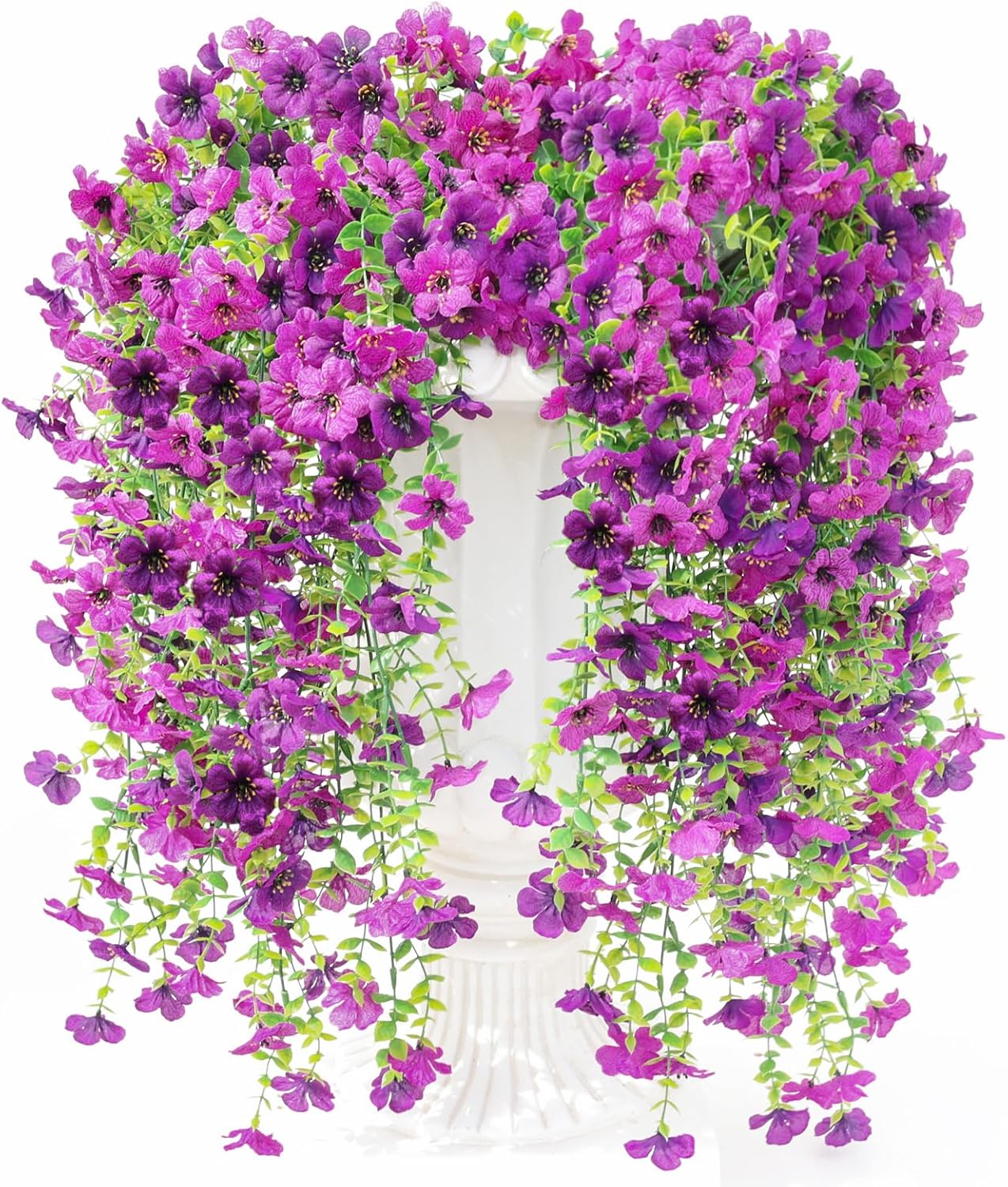 Artificial Fake Hanging Flowers Plants for Outdoor Spring Decoration,6 PCS Faux Silk Daisy with Eucalyptus Leaves,UV Resistant Look Real for Outside Home Indoor Planter Porch Patio Balcony Yard Decor