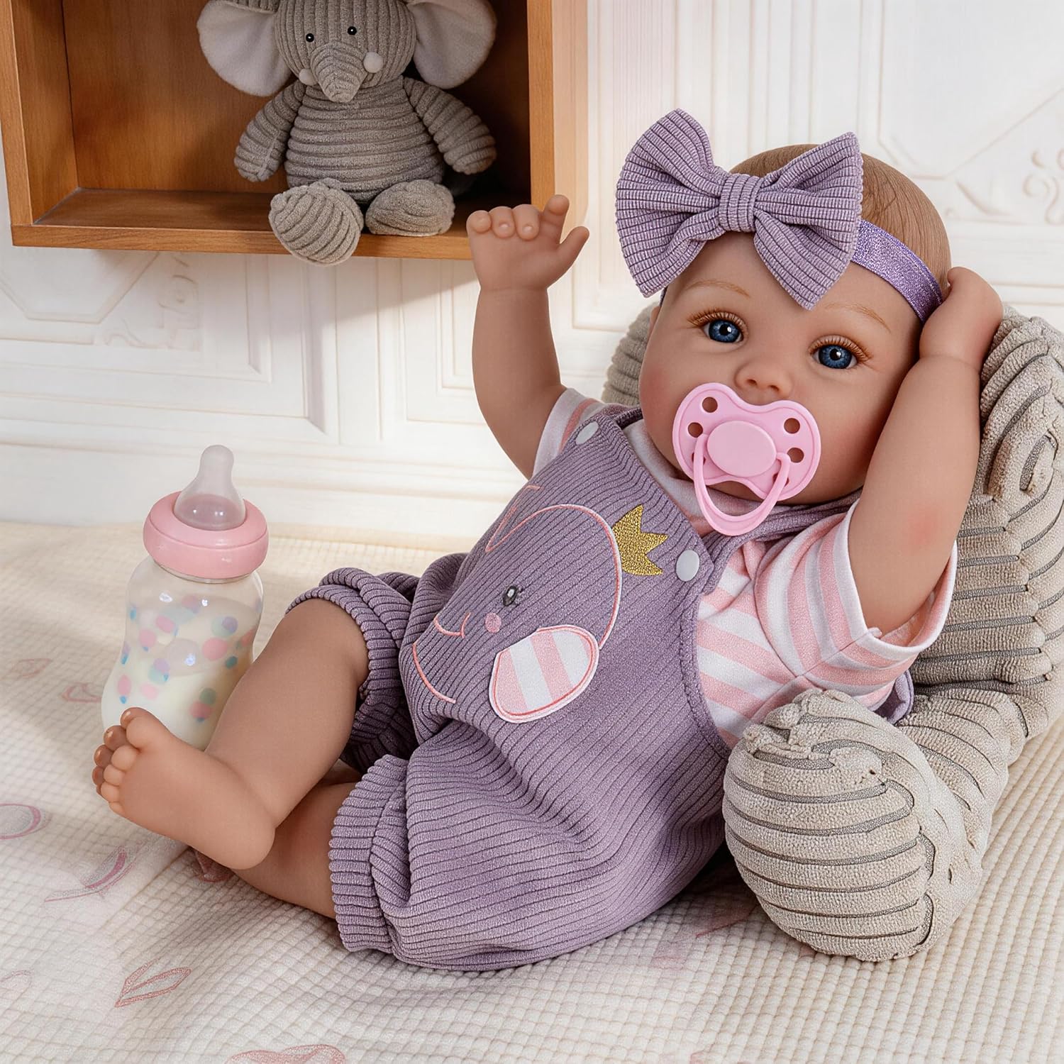 Milidool Lifelike Reborn Baby Dolls Girl-18 inch Realistic Newborn Baby Dolls, Soft Cloth Weighted Body with Feeding Toy, Gift for Kids Ages 3+
