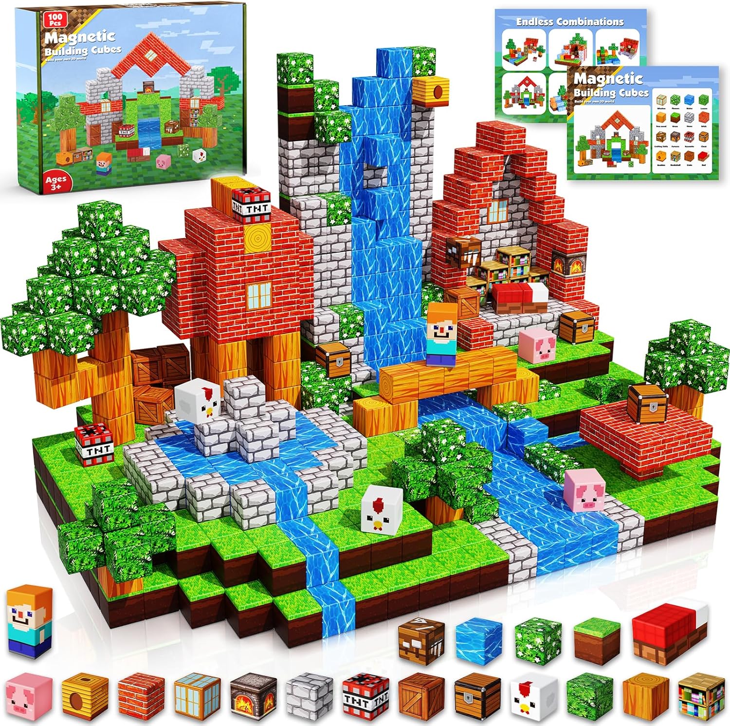 Goody King Magnetic Blocks |100PCS Magnetic Building Cube Game, Constructions Toys for Boys &amp; Girls Age 3-4, 5 6 7 8 9 10, STEM Montessori Stacking Toy, Sensory Tiles Building Birthday for Toddler